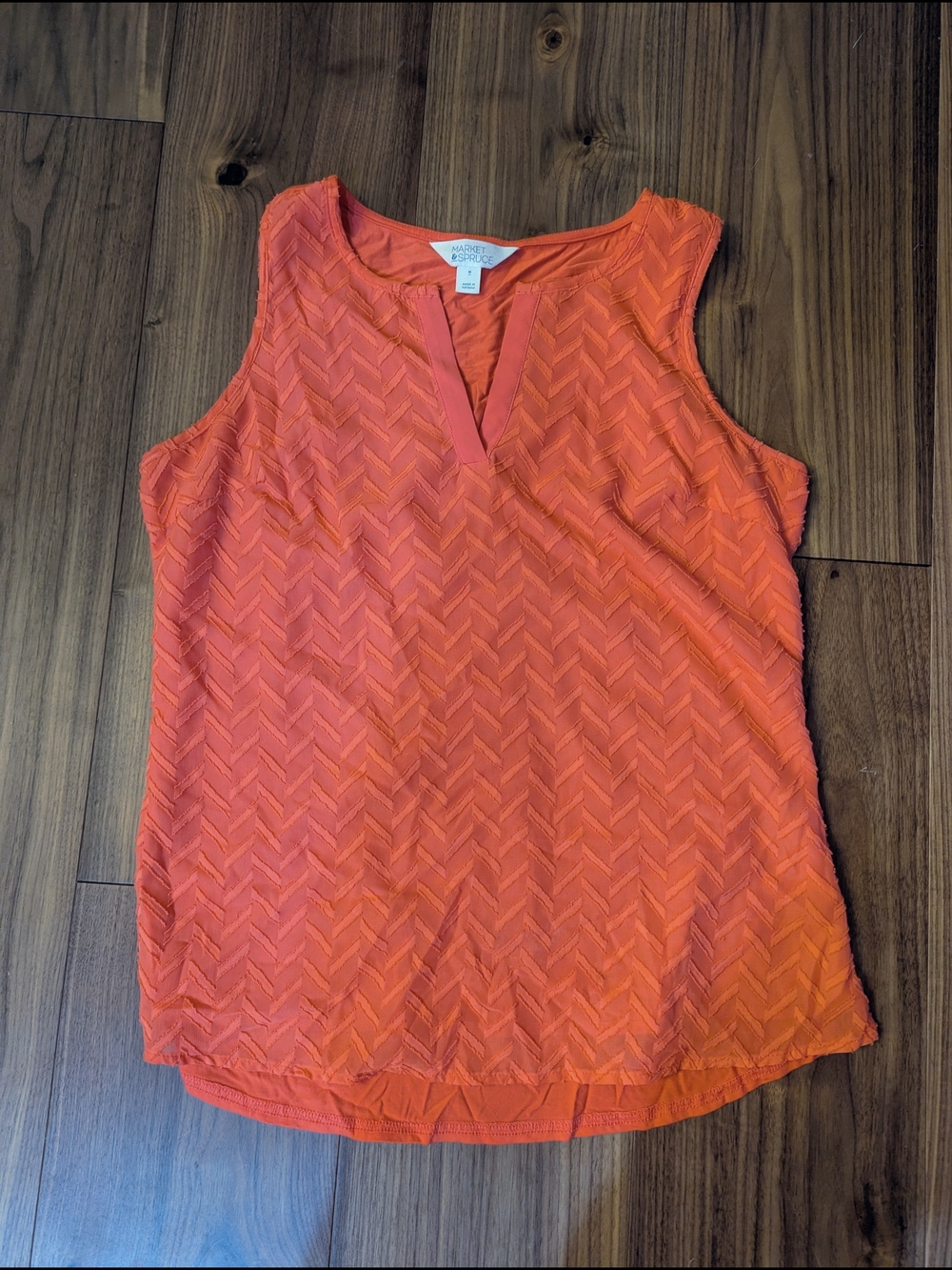 Market & Spruce Coral Pink Sleeveless Textured V-Neck Tank